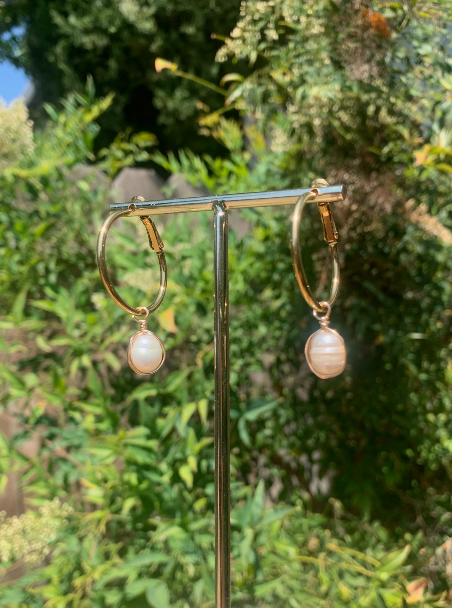 Pearl Charm Hoops (Gold)