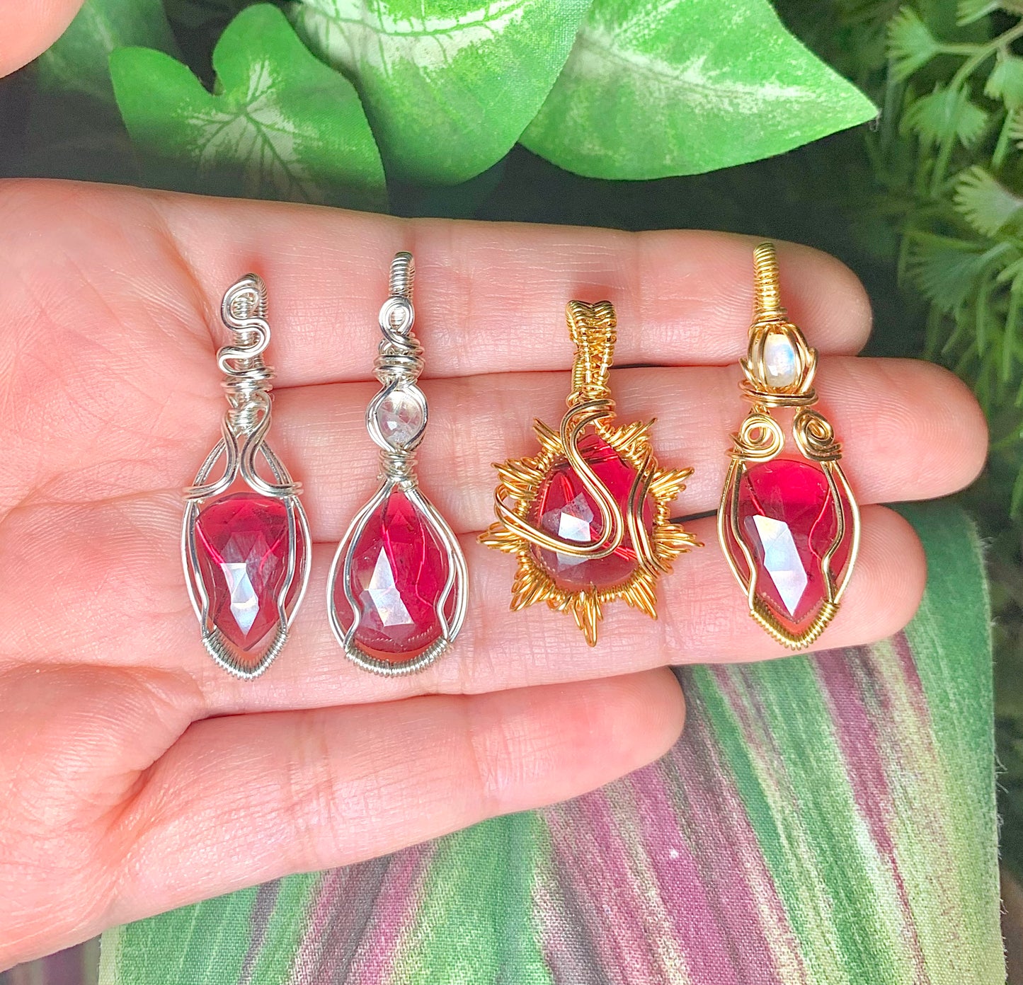 Garnet & Rainbow Moonstone Gold Pendant