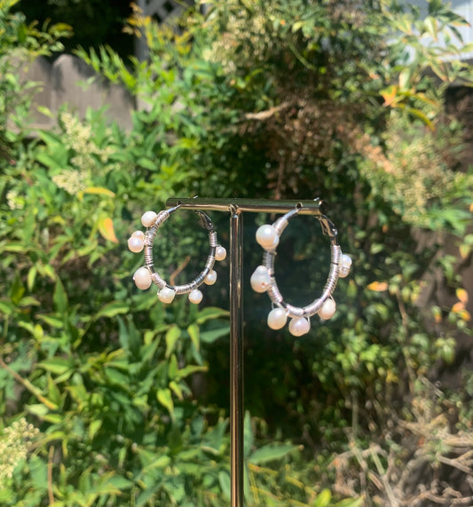 Pearl Hoops (Silver)