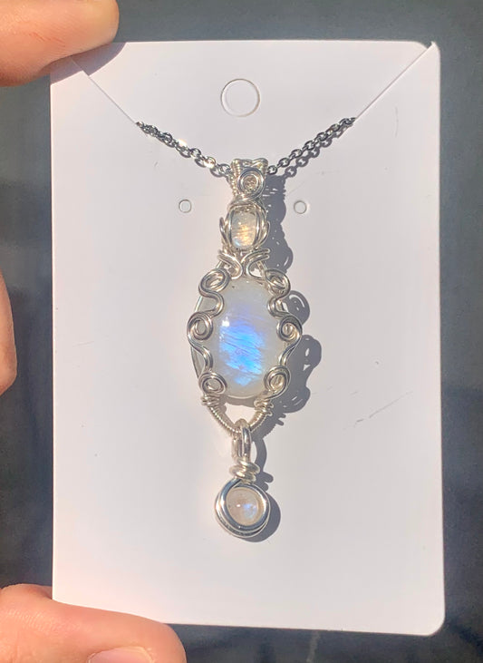 Triple Moonstone Silver