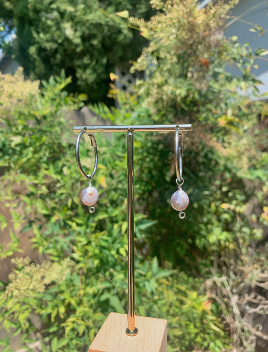 Pearl Coin Hoops (Silver)