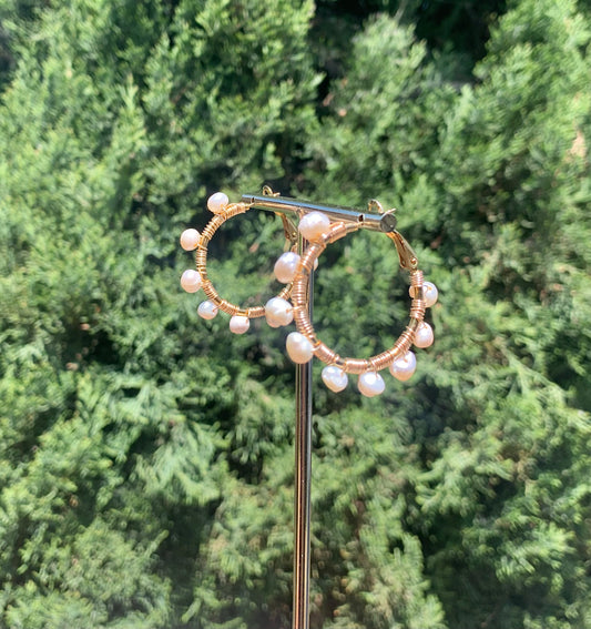 Pearl Hoops (Gold)