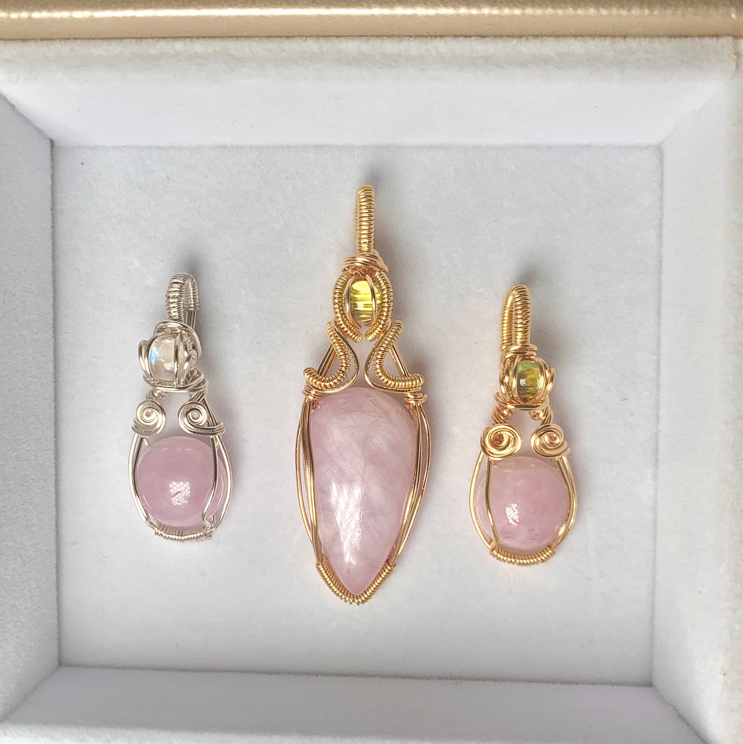 Pink Kunzite & Peridot Gold Pendant (Large)