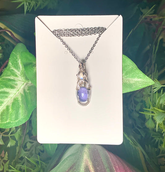 Iolite & Rainbow Moonstone Silver Pendant