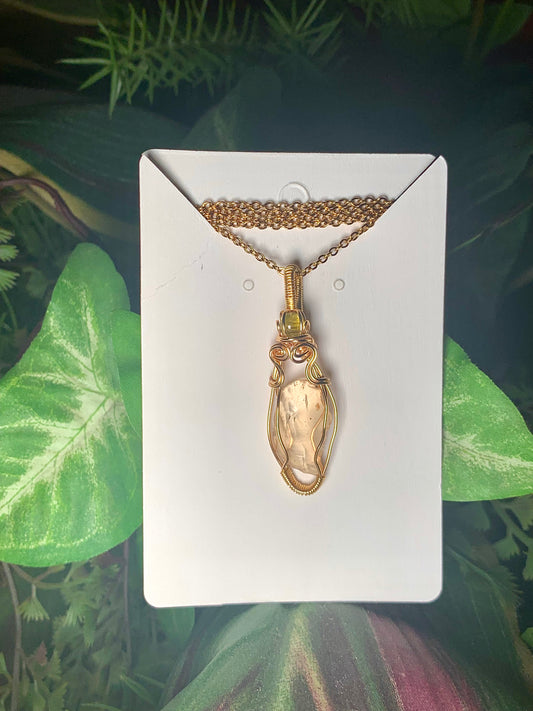 Libyan Desert Glass & Peridot Gold Pendant