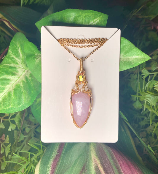 Pink Kunzite & Peridot Gold Pendant (Large)